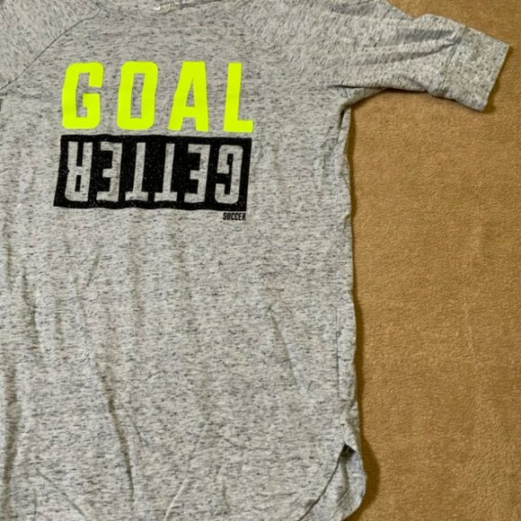 Justice Girls Sz 14‎ Heather Gray Half Sleeve Neon Yellow Black Goal Getter (E) - Picture 3 of 7